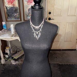 Stella & Dot Pink and Clear Layered Crystal Necklace